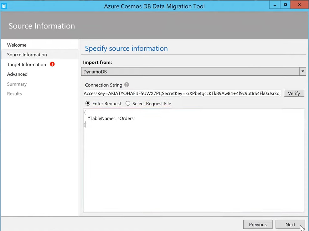 DynamoDB Azure - Source Information
